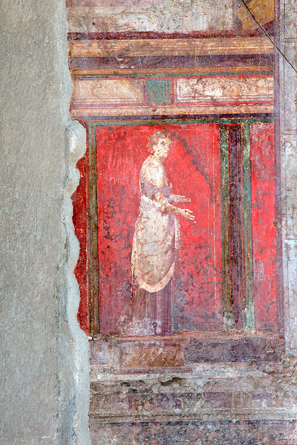 Cinnabar/vermillion on wall murals of Pompeii