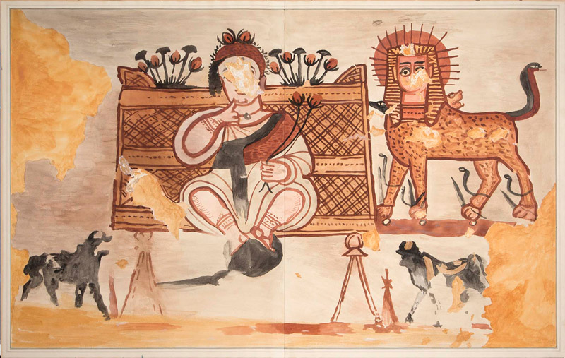 Mural of the child Harpocrates and the Sphinx god Tutu