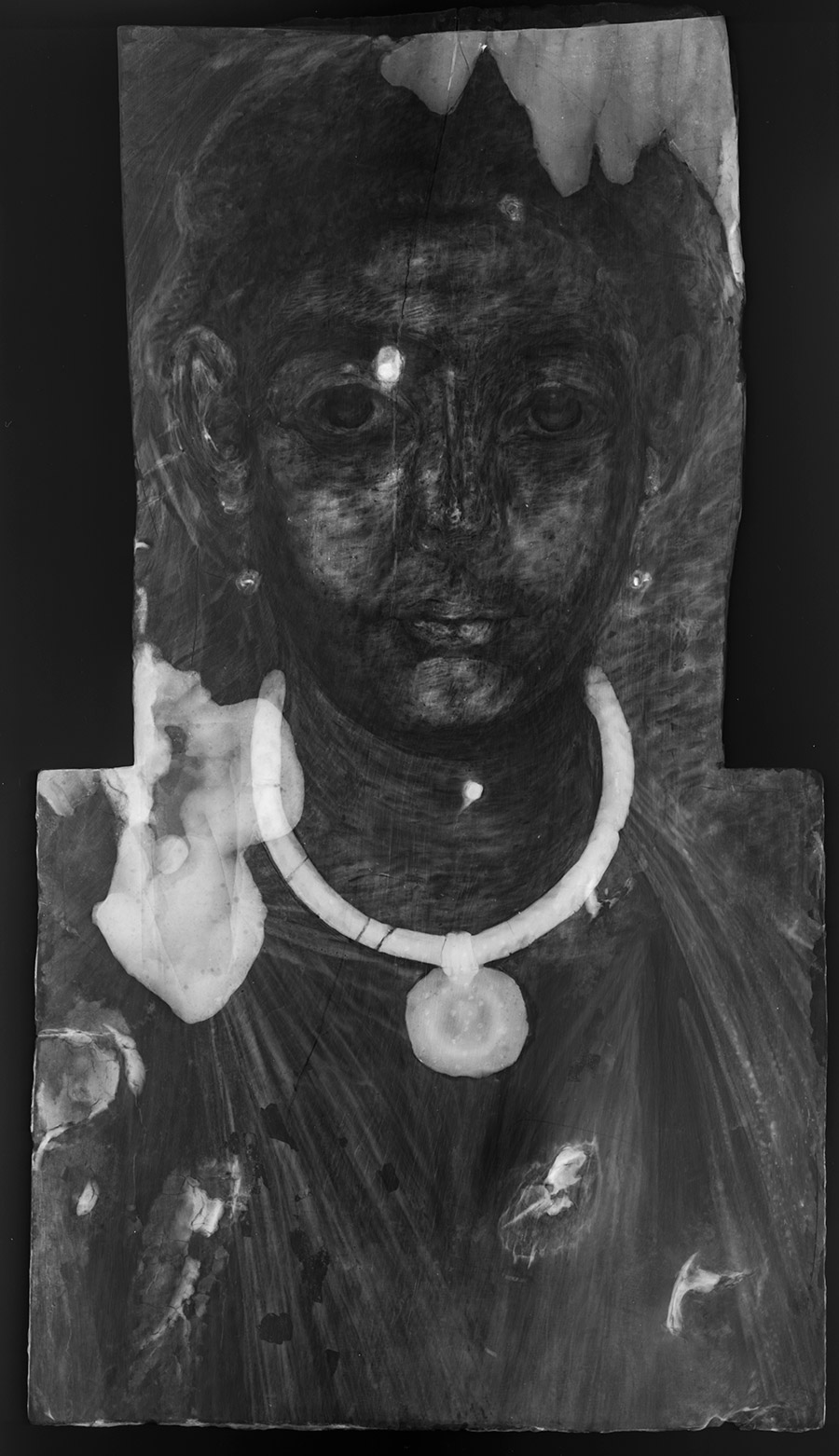 X-ray image of a mummy portrait.