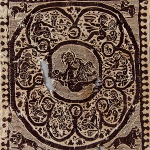 Textile fragment featuring a scene from the myth of Leda and the swan