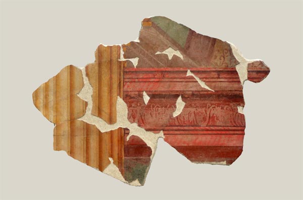 Fluted column, red beam, lower part of shuttered painting