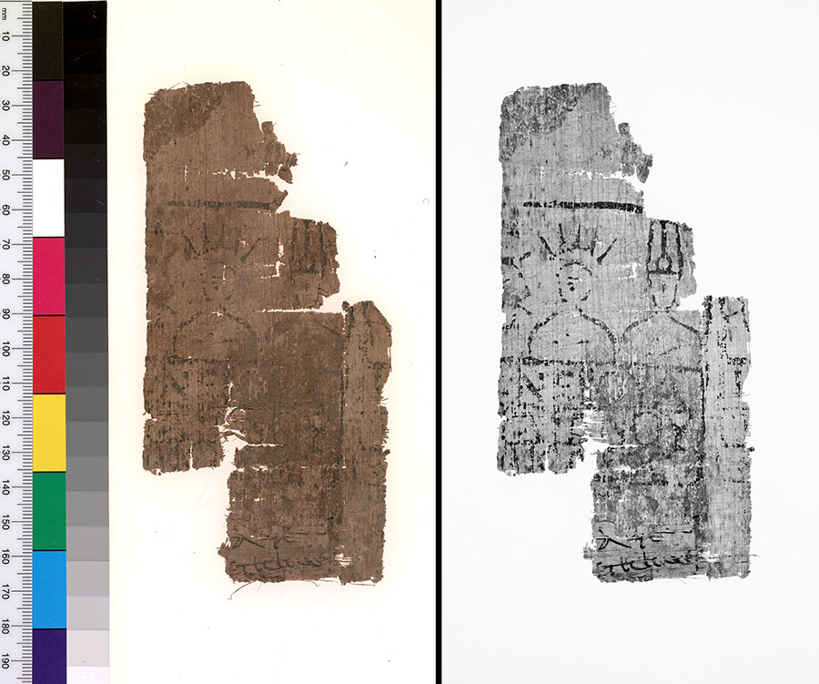 Fragment of papyrus, in color and infrared