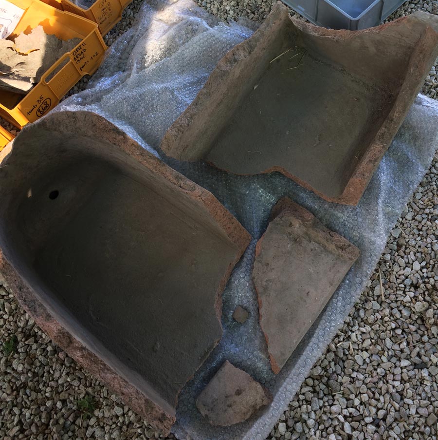 Fragments of late Roman sarcophagus after removal