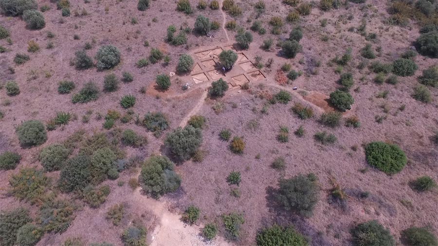 Aerial view of excavations of a house on the North Hill