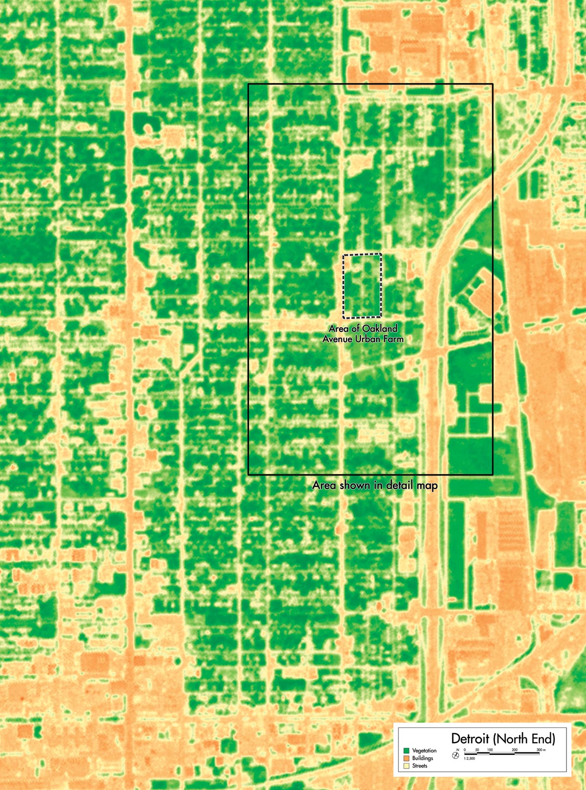 Multispectral satellite image of Detroit’s North End